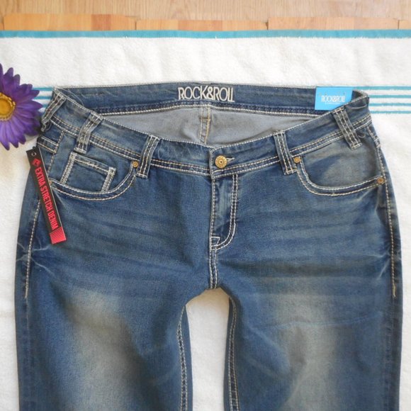 New ROCK & ROLL Cowgirl Jeans 34x32 Low Rise Bootcut Denim - Picture 4 of 10